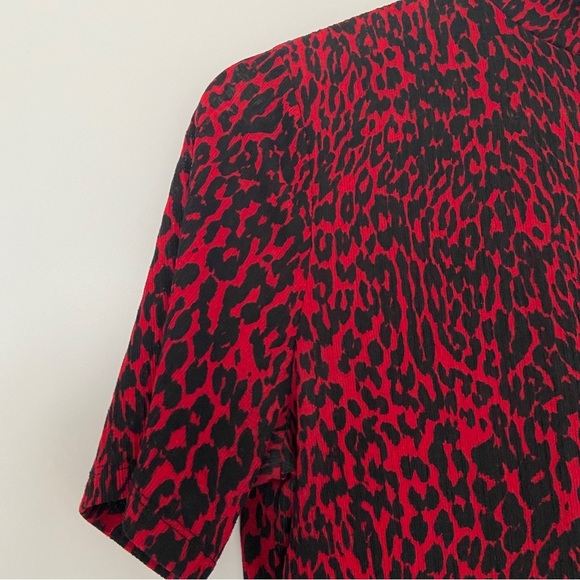 ZARA TRAFALUC RED/BLACK LEOPARD PRINT MOCK NECK SHORT SLEEVED TOP, MEDIUM - Picture 4 of 6